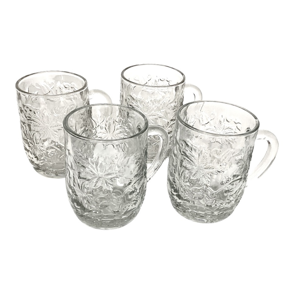Princess House Fantasia Clear Glass Coffee Tea Eggnog Mug Set Of Four Vintage
